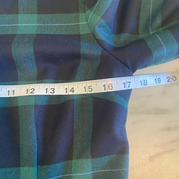 Talbots Black Watch Plaid 3/4 Sleeve Shift Dress Blue Green Size 6 Holiday Fall - Picture 9 of 11